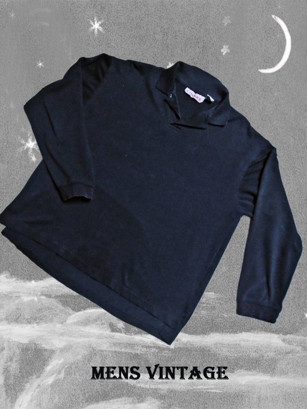 Black Polo Shirt Long Sleeves 90s Vintage Large